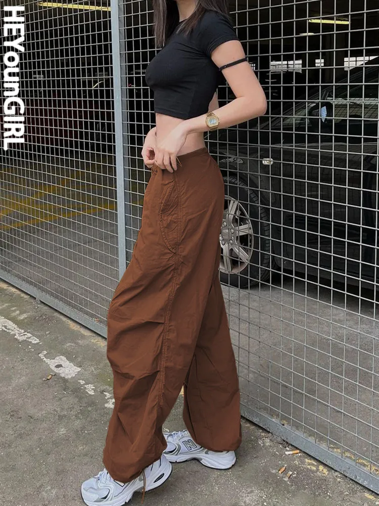 

HEYounGIRL Streetwear Women Wide Leg Pants Solid Casual Fashion Low Waist Cargo Joggers Loose Sweatpants Harajuku Korean Basic