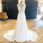 Винтажные кружевные свадебные платья в стиле бохо без рукавов с V-образным вырезом простые шифоновые пляжные свадебные платья а-силуэта vestido de noiva praiano 2022