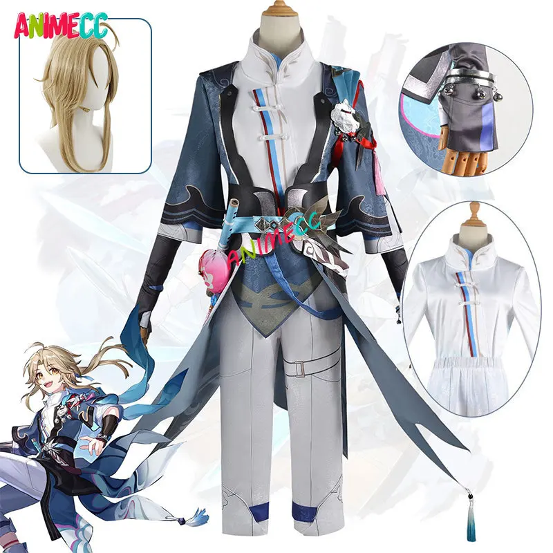 

Костюм для косплея ANIMECC Yanqing для мужчин, парик для косплея в стиле аниме, карнавальный костюм для Хэллоуина, яркого размера