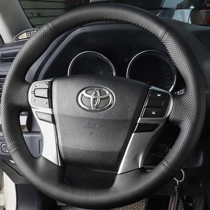 

For Toyota Mark X 2009-2019 / Reiz 2009-2019 DIY Hand Sewing Black Genuine Leather Car Steering Wheel Cover