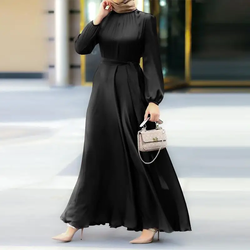 Gaun Sundress Turki Pesta Liburan Wanita Fashion Gaun Muslim Musim Semi Lengan Panjang Maxi  modest dress