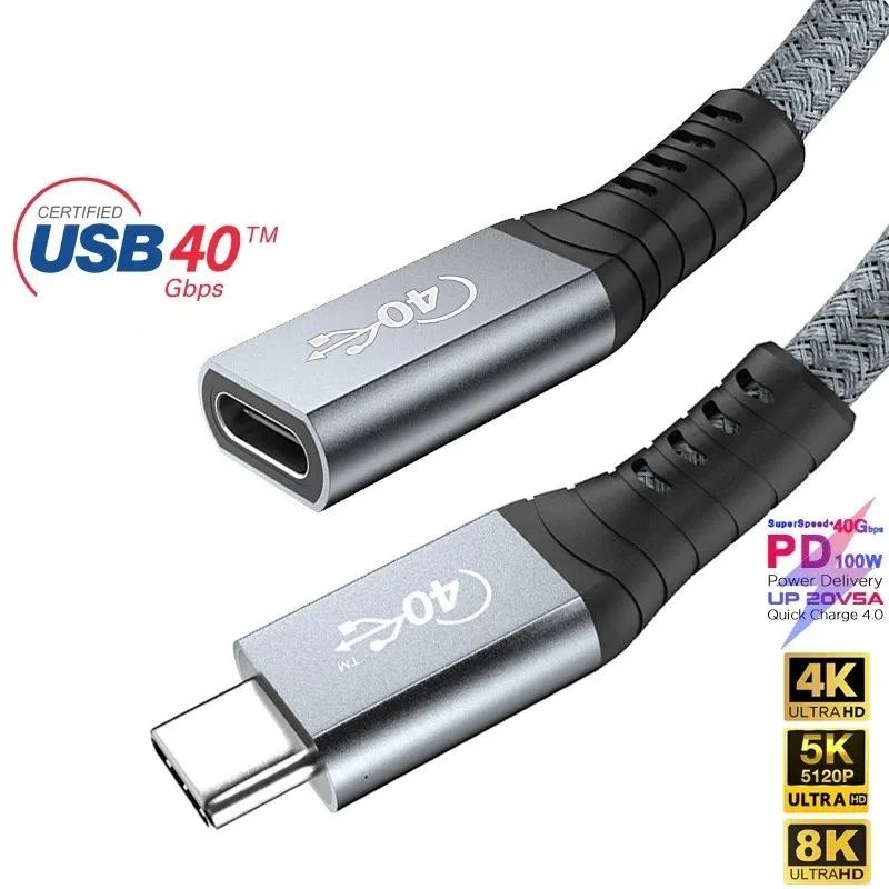 Удлинительный кабель USB C USB4 Gen3 40 Гбит/с передачи данных 8K @ 60 Гц PD 5A/100 Вт USB3.2 для