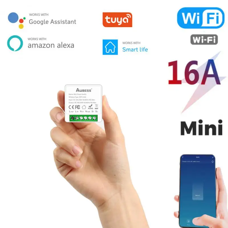 

16A Tuya WiFi Mini DIY Smart Switch 2 Way Control Smart Home Automation Module Via Alexa Google Home Alice Smart Life App