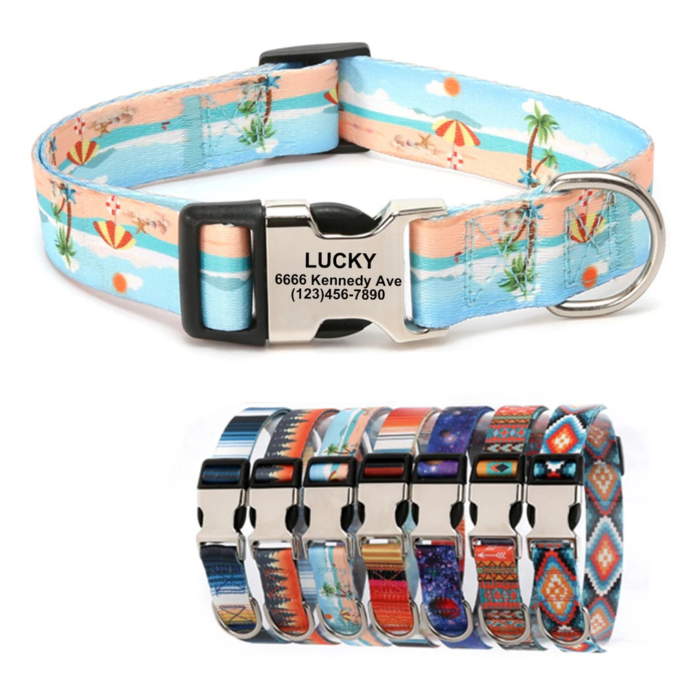 

Personalized Dog Collars Custom Flower Pattern Pet Collar with Engraved Buckle, Adjustable Quick Release Buckle Collars for Pets