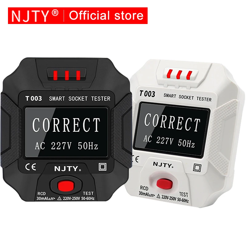 

NJTY Outlet Socket Tester Digital Smart AC Voltage Detector 30mA RCD Test Polarity Phase Checker Circuit Check Bicolor Backlight