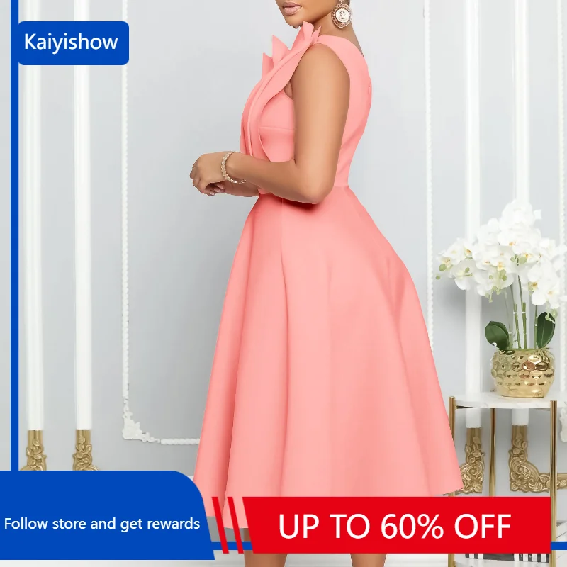 

Robes African Dress Women Ruffle Splice One Shoulder Empire Gown Summer Solid Fashion Pleated African Office Lady Dress Vestidos
