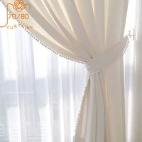 light luxury girly style pure white cotton and linen tassel curtains for living room bedroom balcony customized finished product
