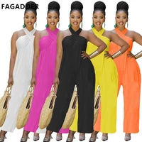 fagadoer overalls for women sleeveless halter jumpsuits summer 2022 wide leg trousers loose rompers ladies casual long romper