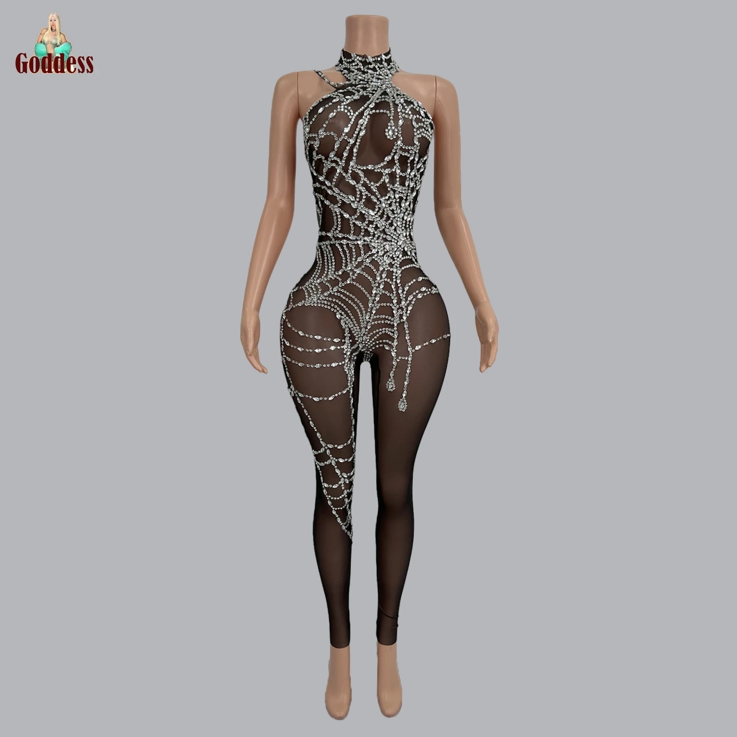 Новый Блестящий женский Облегающий комбинезон черный сетчатый прозрачный
