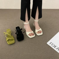 2022 womens sandals sexy thick high heels buckle candy solid color casual summer footwear ladies shoes party sandals women new