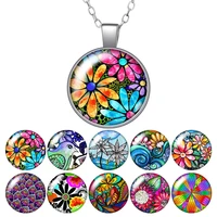 beauty painting flowers daisy photo silver colorbronze pendant necklace glass cabochon woman girls jewelry birthday gift 50cm