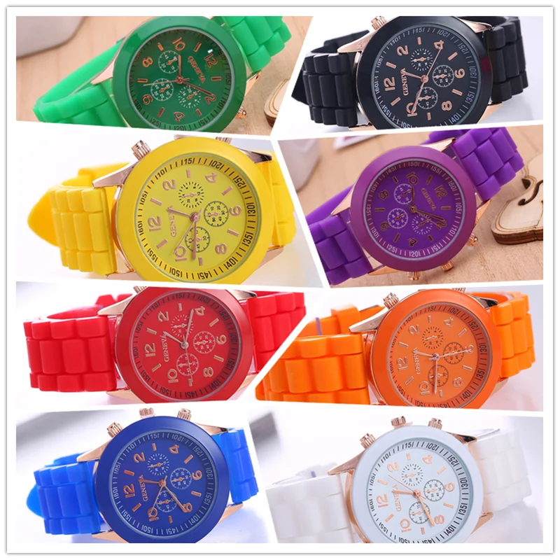 

Geneva Silicone Quartz Watch for Women Fashion Three Eyes Candy Color Fashion Blue Needle Rhinestone Simple Reloj Mujer Montre