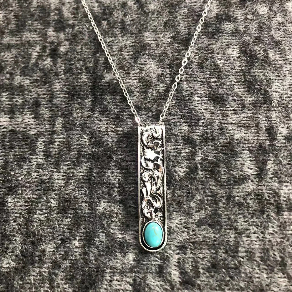 20 Inches Enchased Turquoise Stones Cactuses Cow Tag Pendant Necklaces Choker Chain Western Jewelry Cowgirl Gift Drops