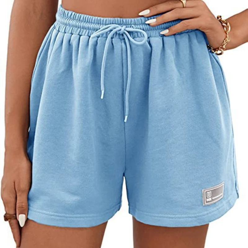 Women's Shorts Simple Cotton Wide Leg Casual Shorts Yoga Beach Pants Female Drawstrings Lace-up Sports Shorts Outdoor Bottoms