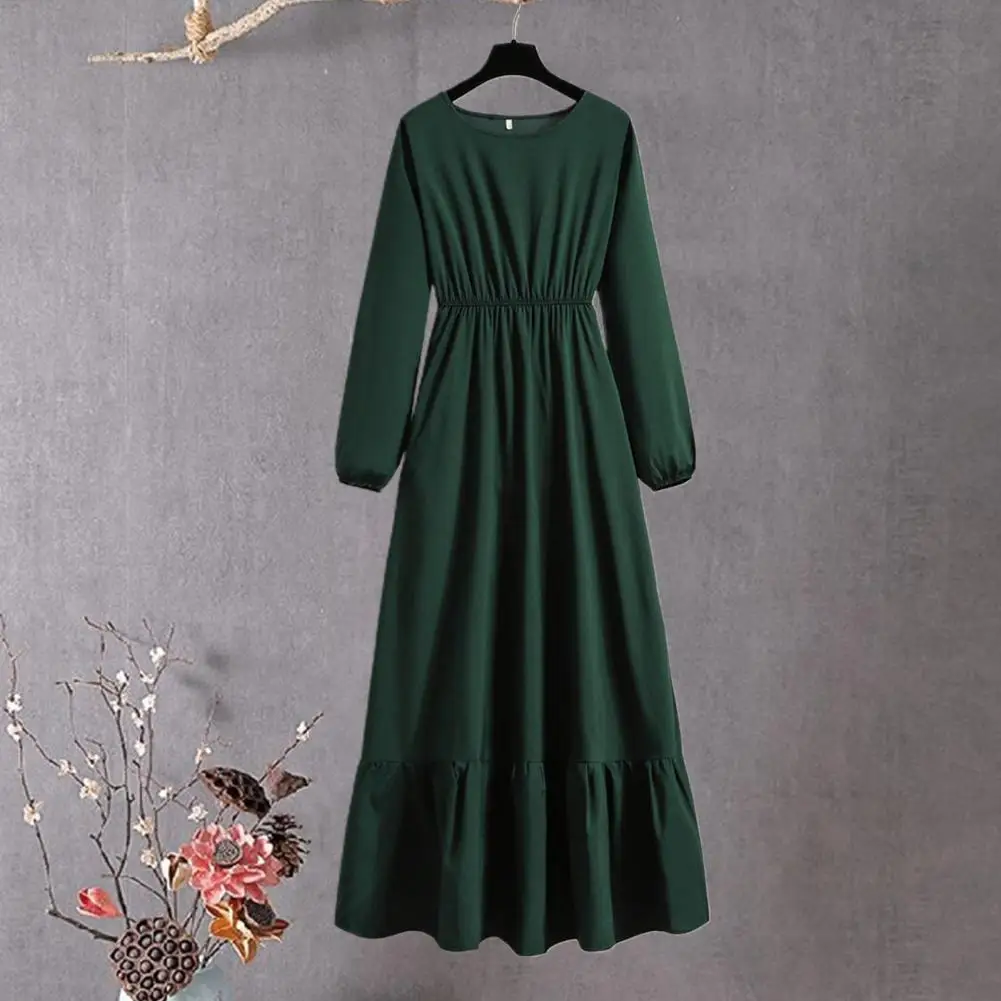 Stylish Lady Maxi Dress Long Sleeve Ankle Length Patchwork Lady Maxi Dress  A-line Women Spring Fall Dress Women Garment