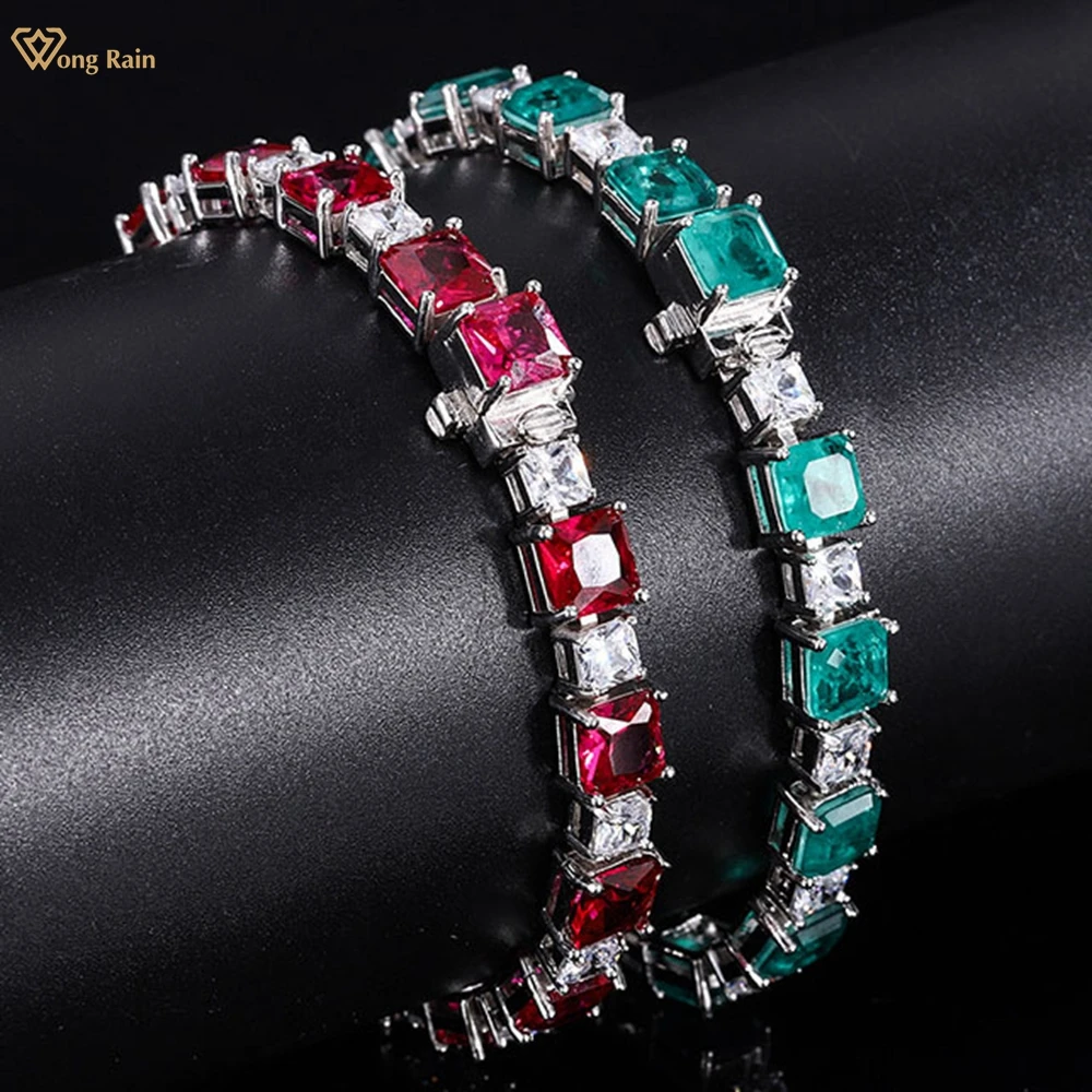 

Wong Rain Vintage 100% 925 Sterling Silver Created Moissanite Emerald Ruby Gemstone Bohemia Bracelet Bangle Fine Jewelry Gift