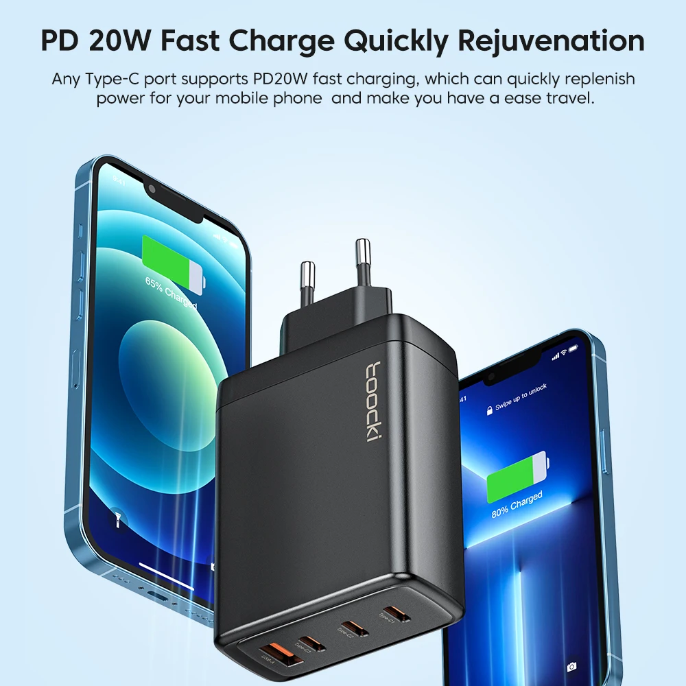 Зарядное устройство Toocki 120 Вт USB C GaN быстрая зарядка 4 0 3 зарядное для iPhone 14 13 12 Pro