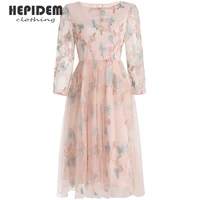 hepidem clothing summer long dress women 2022 new lace long sleeve mesh vintage jacquard dress 69910