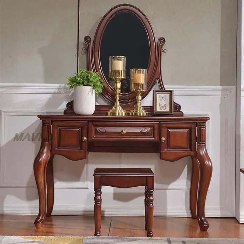 

Classical Simple High-End Dressing Table Stool Matching Bedroom Mirror Luxury Storage All Solid Wood Furniture Cabinet Table