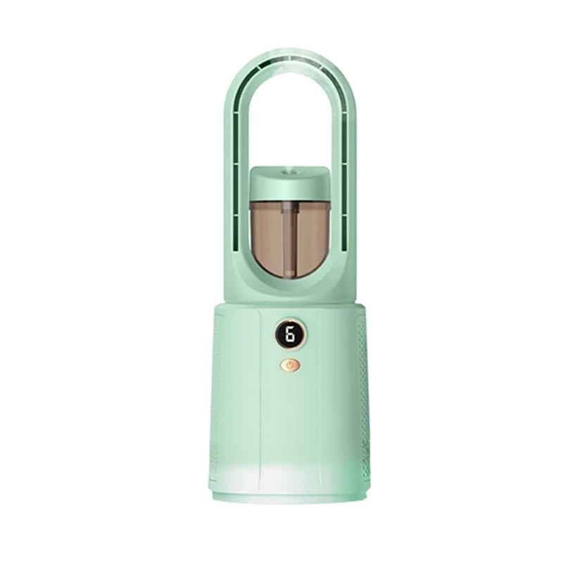 

Leafless Spray Fan Portable Fan USB Mute Desktop Bedroom Night Light Humidifying Electric Fan (Green)
