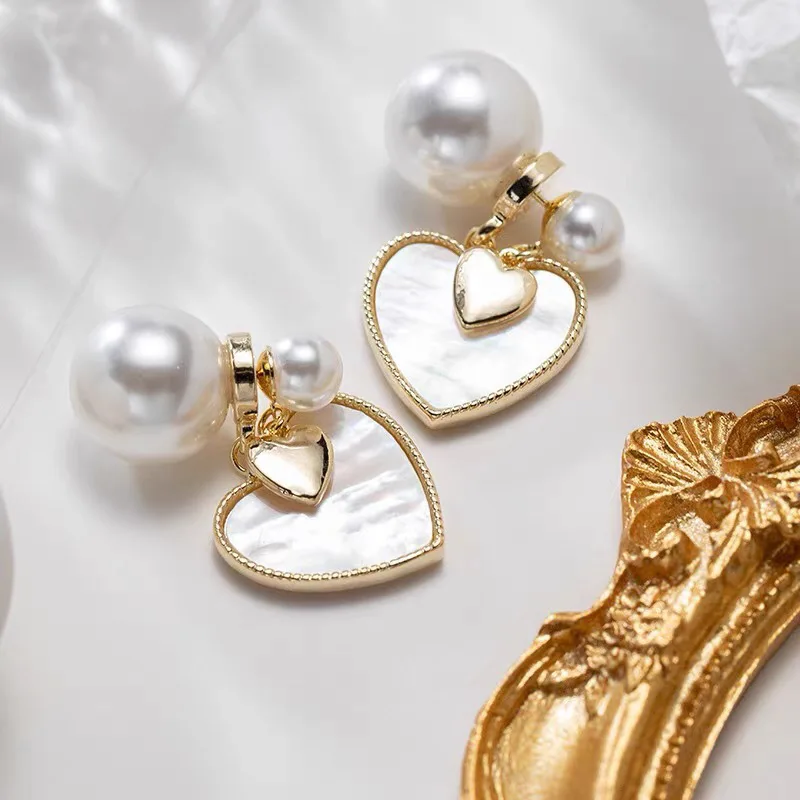 

France Luxury Heart White Pearl Earrings Women Korea Fashion Jewelry Big Pendant Earring Women Statement Design Za Wholesale