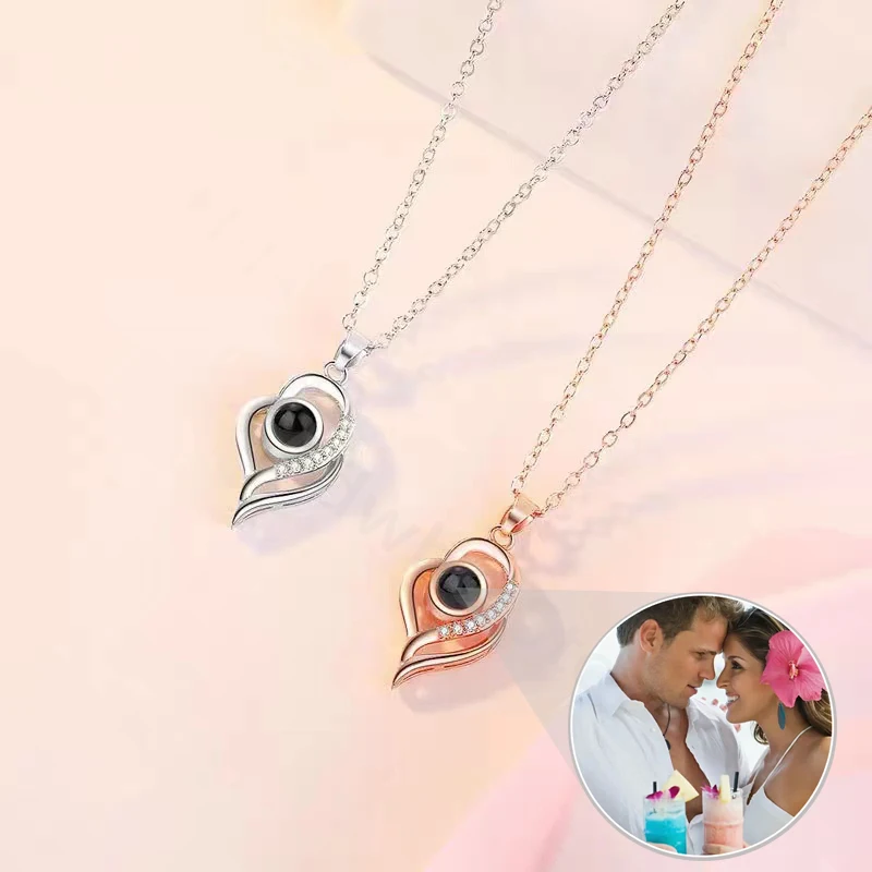 

Customized Slope Heart Shape Projection Necklace Custom Celebrity Star Animation Photo Lover Memory Gift Mother's Day Gifts