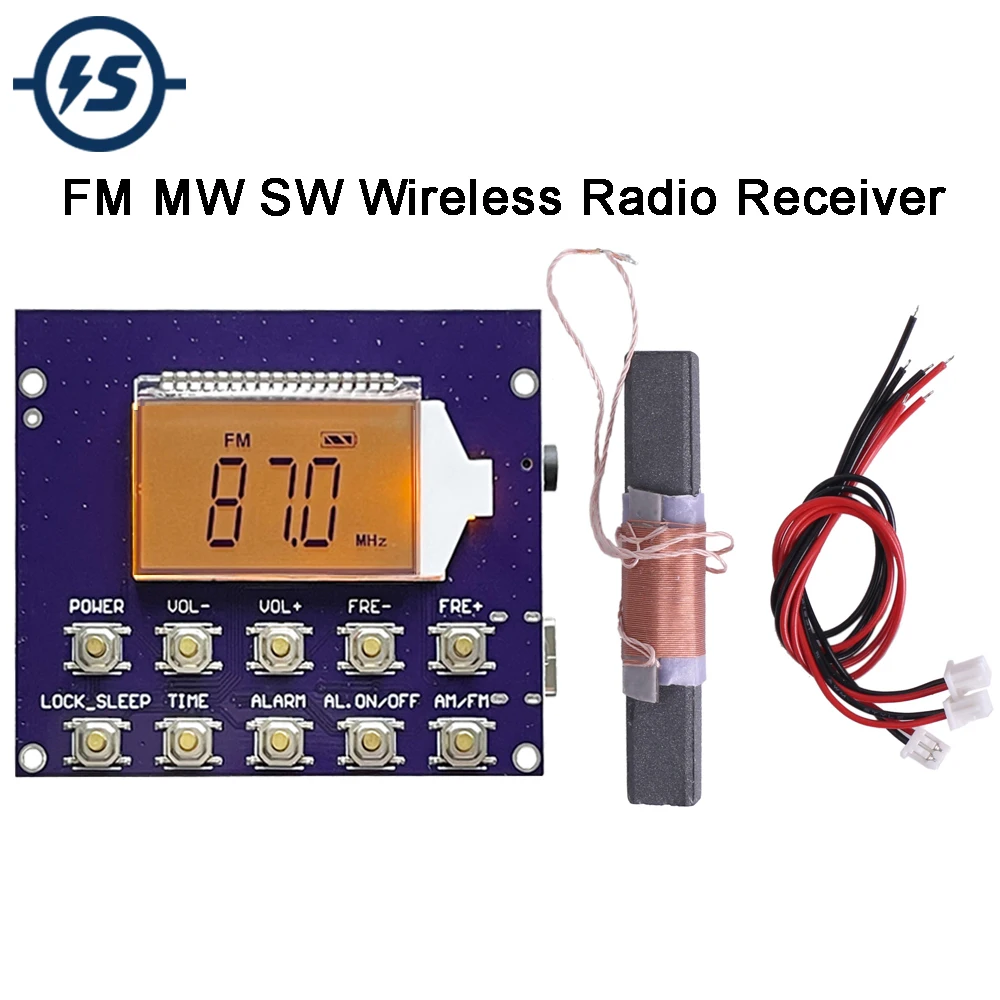 FM MW SW Wireless Radio Receiver Module 87-108MHz Station Auto Storage 4.75-21.85MHz Digital Clock LED Display DC 3.7V