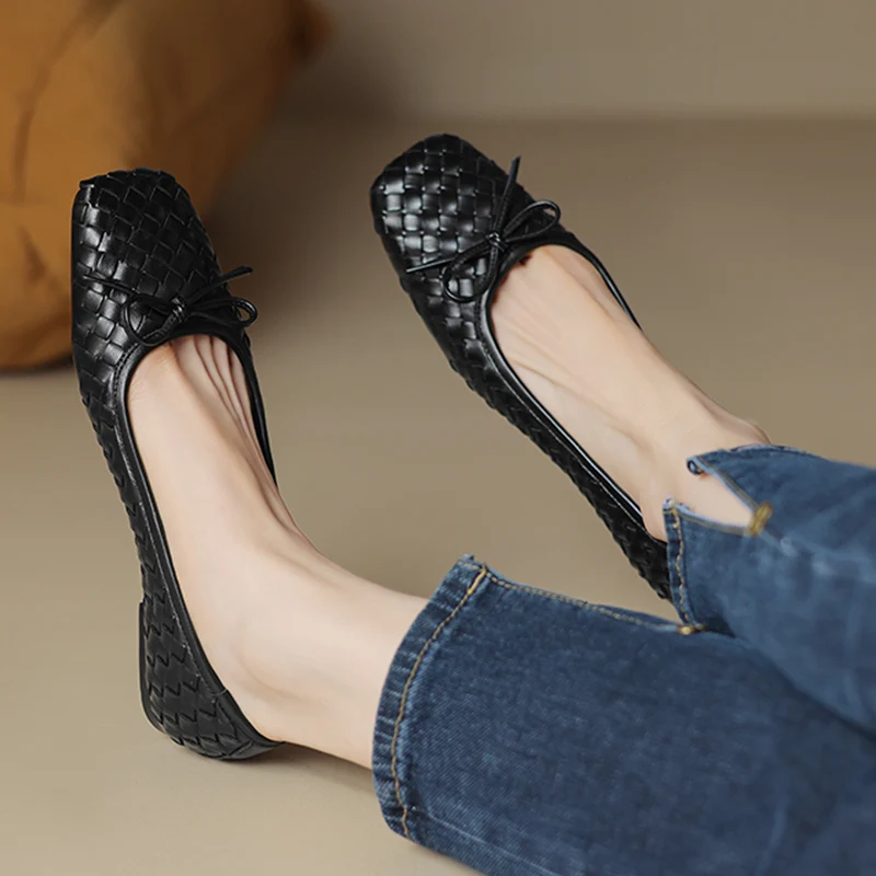 

Women Flats Shoes Bow Sandals 2023 Summer New Designer Square Toe Casual Ballet Dance Shoes Walking Dress Loafers Zapatillas