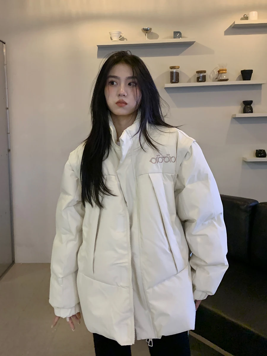 Sleeve Detachable Two-Way Wear Cotton Coat Jacket Women's Autumn and Winter Korean Style Loose Versatile Cotton Coat Fashion