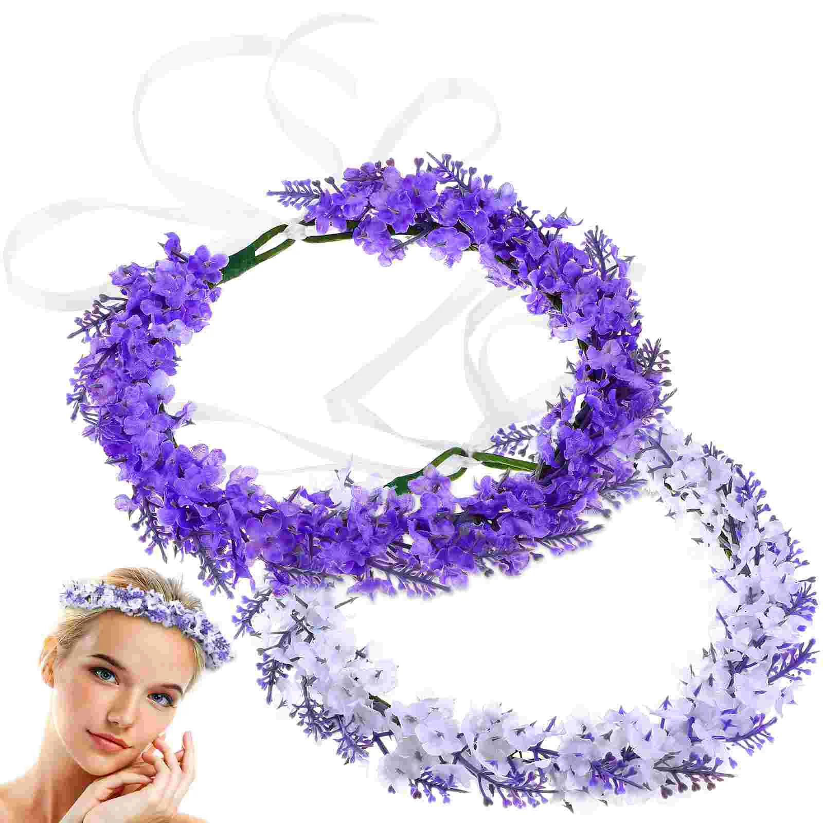 

2 Pcs Wedding Garland Wreath Headband Floral Crown Women Headgear Girls Flower Crowns Party Headpieces Brides Vacation