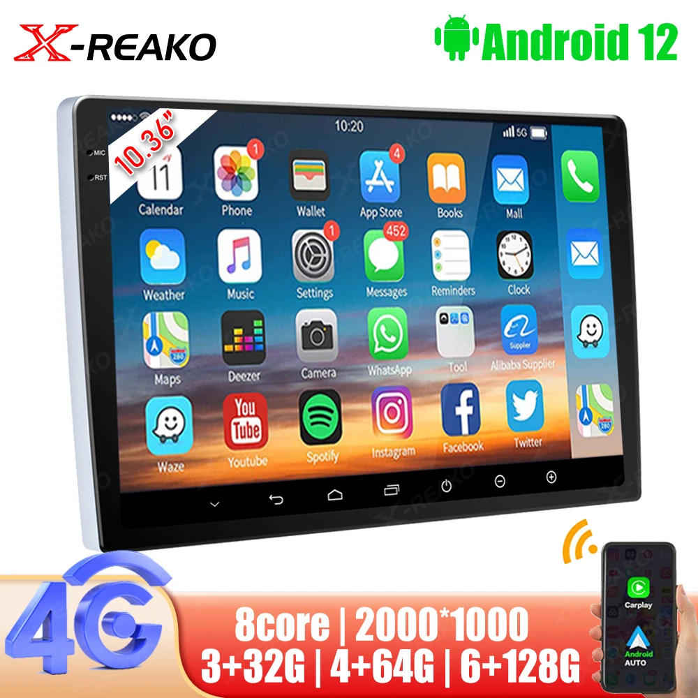 

X-REAKO Universal 2Din Car Multimedia Player 10.36Inch Touch Screen Autoradio Stereo Video GPS WiFi Auto Radio 4G Android Video