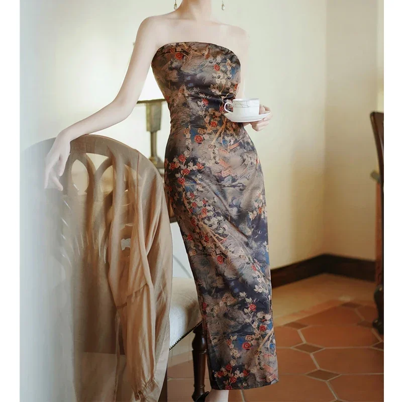 Новое платье без бретелек Harsuku женская японская одежда с цветочным принтом