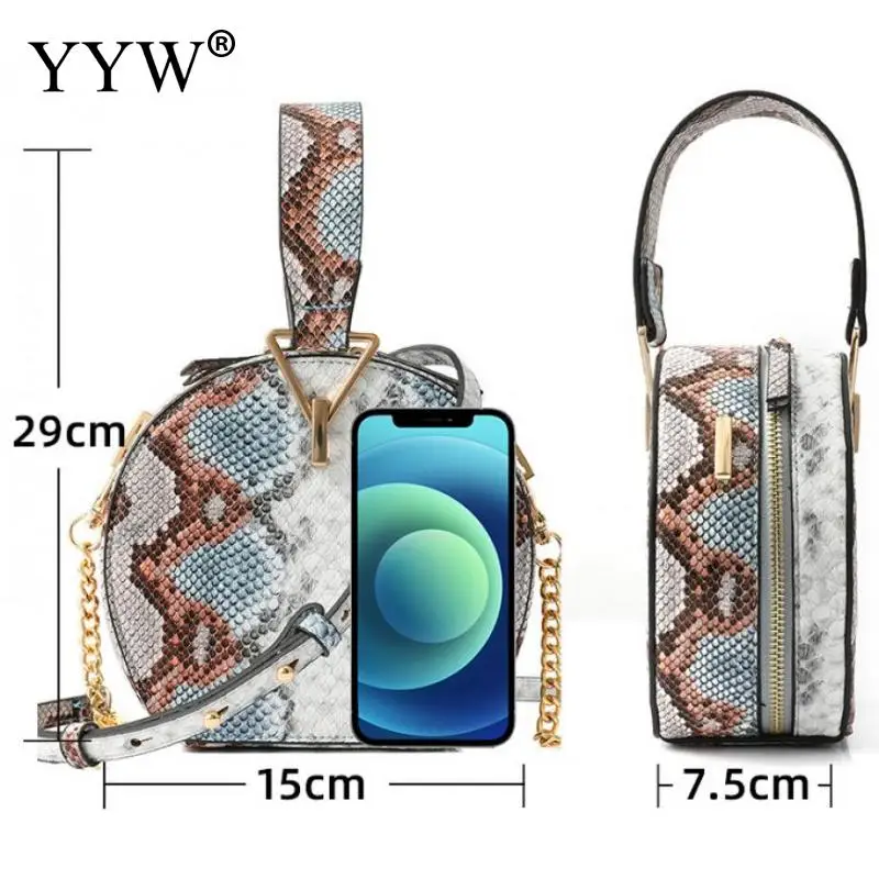 Vintage Round Snakeskin PU Women Shoulder Bag Designer Chain Female Crossbody Messenger Bags Ladies Small Circle Purses 2023