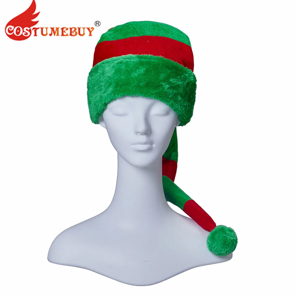 

Unisex Christmas Elf Hat Funny Christmas Party Headwear Plush Red and Green Stripes Hats Santa Claus Cap Gifts Accessories