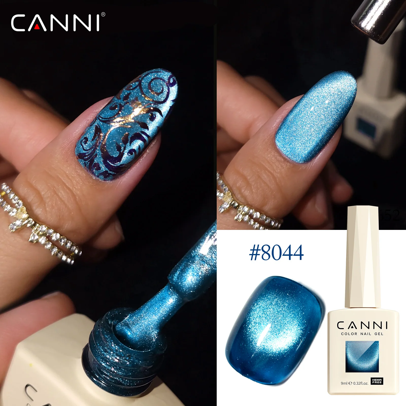 Фото Набор гель-лаков CANNI Cat Eye, 8 шт./компл., 9 мл, без TPO/HEMA, смываемый, для УФ/LED ламп, ультраглянцевый, с блестками, полуперманентный гель №1
