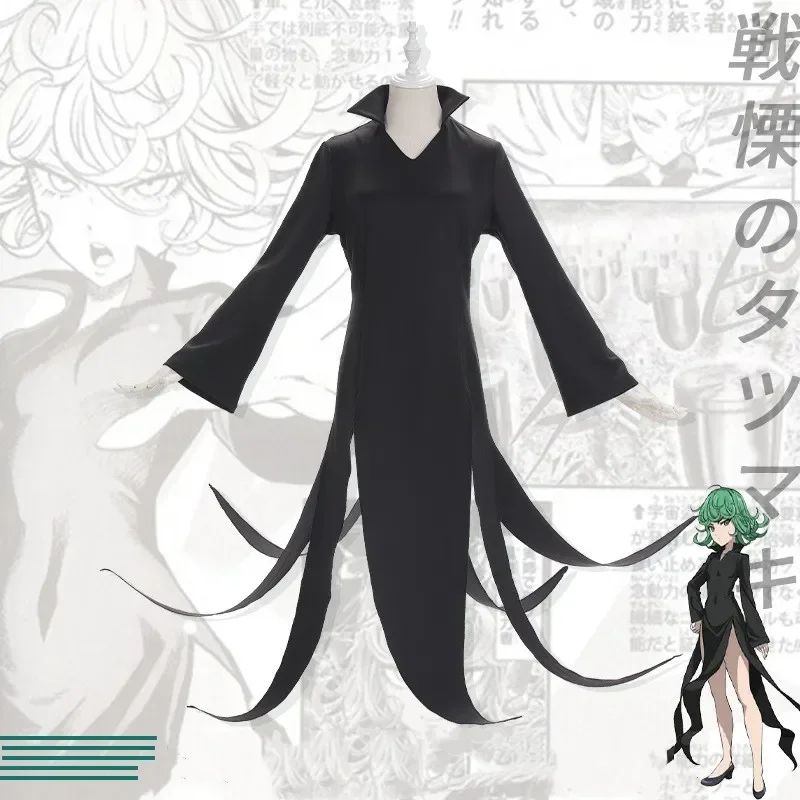 Аниме Terrible Tornado Senritsu No Tatsumaki One Punch-Man Косплей Костюм Парик Черное Сплит Платье