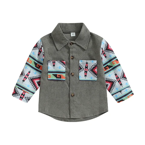 Вельветовая куртка с геометрическим принтом для маленьких мальчиков и девочек