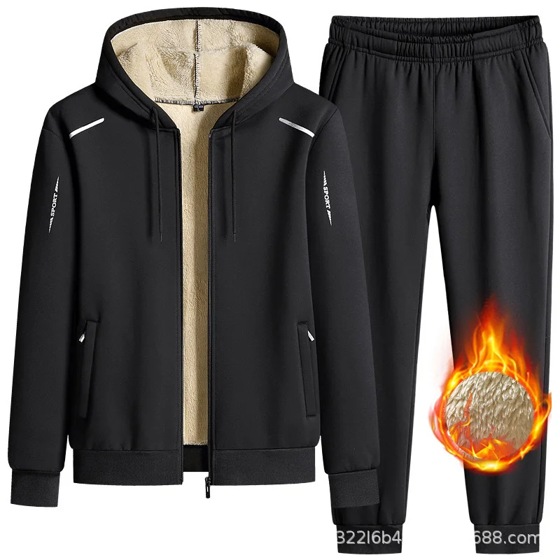 

Mens Sweat Suits Hooded Tracksuit 2022 Winter Fleece Plus Size Keep Warm Lamb Wool Running Casual Sweatshirts Tracksuit Men