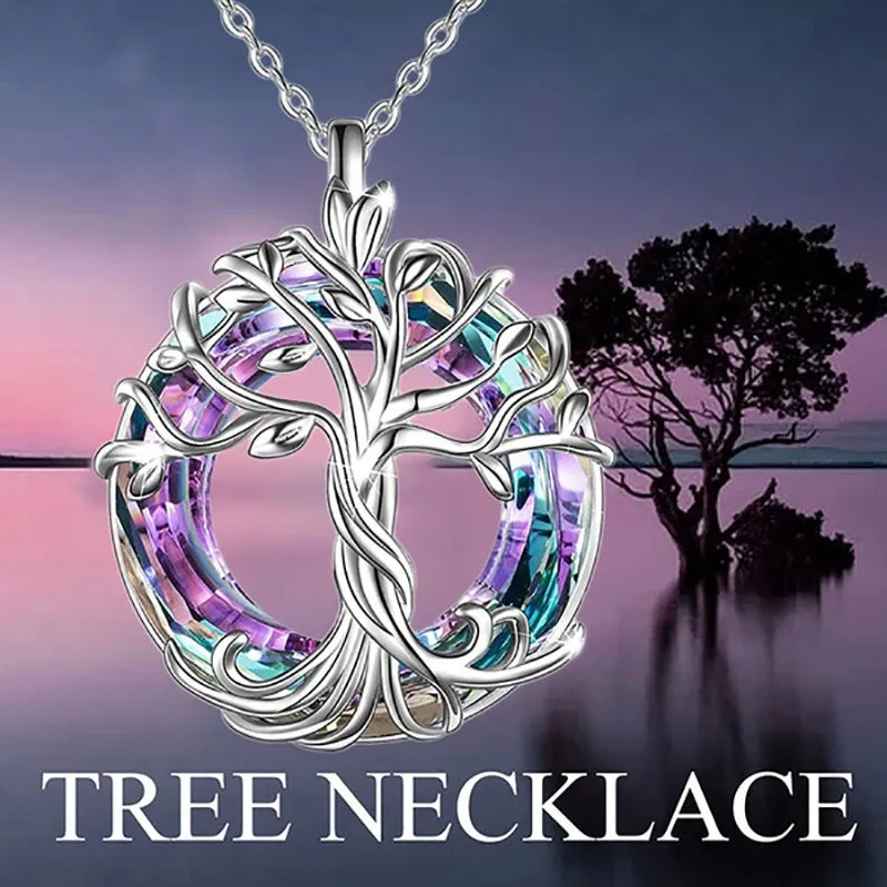 

Colorful Crystal Tree of Life Pendant Necklace Gift