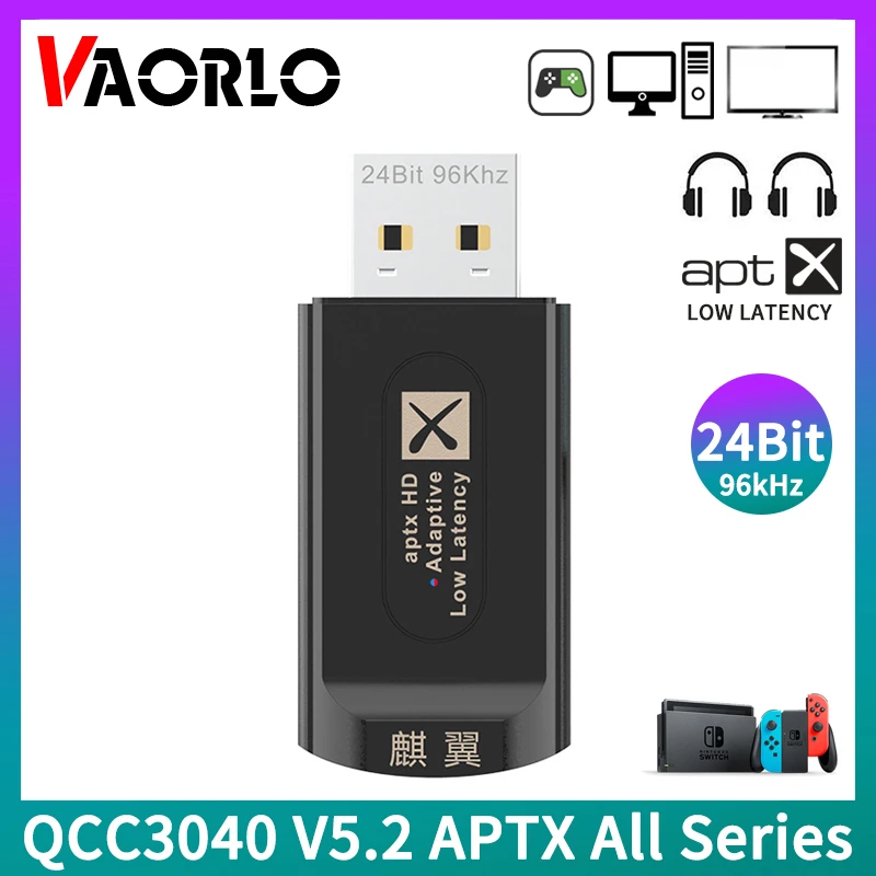 

QCC3040 KB9P 24Bit Bluetooth 5.2 Audio Transmitter With Mic aptX LL HD Adaptive CSR Multipoint Wireless Adapter For TV PC Switch