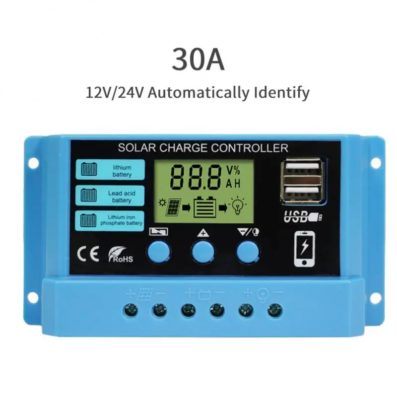 

Solar Charge Controller Solar Regulator New 10a 20a 30a With Dual Usb Panel Battery Regpanel Battery Regulatorulator Pwm 12v/24v