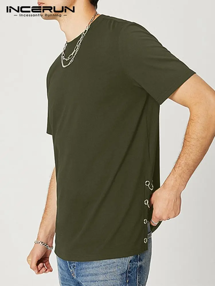 

INCERUN Men T Shirt Solid Color O-neck 2022 Short Sleeve Streetwear Split Side Fashion Men Clothing Casual Basic Tee Tops S-5XL