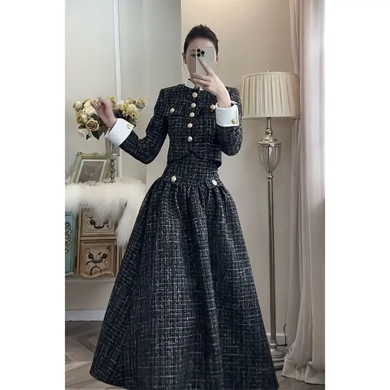 

2023 Spring Autumn Women Skirt Two Piece Set Women New Turn-down Collar Single-breasted Streetwear Elegant Clothing Suit D06