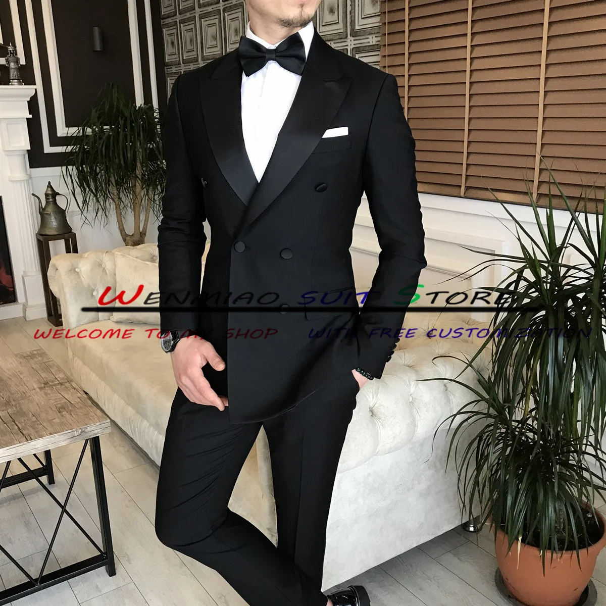 Men's Blazer Set 2 Piece Double Breasted Jacket Wedding Groom Tuxedo Formal Suit Point Lapel Full Outfit trajes de hombre