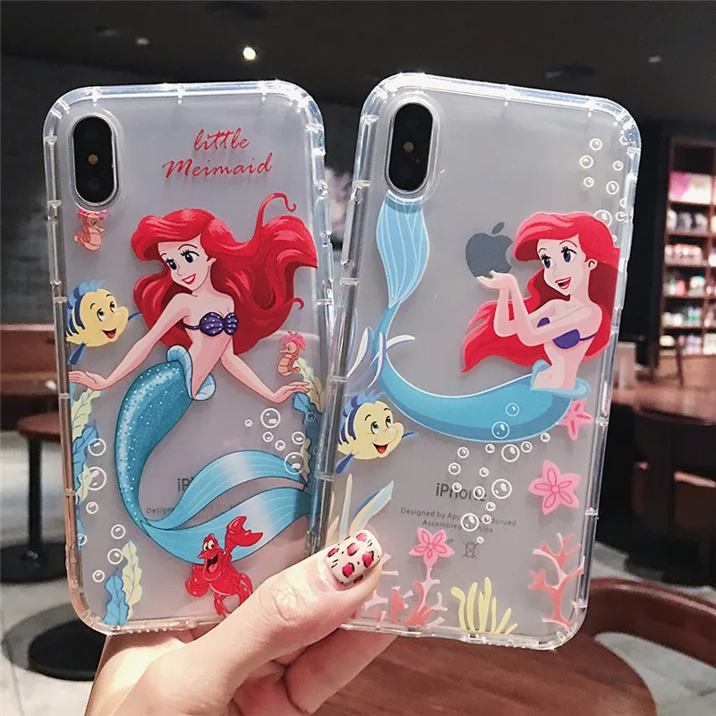 

Bandai Disney Princess for iPhone 13 12 11 Pro Max Mini X XR 7 8 Plus Mobile Phone Case The Mermaid Clear Soft Cover Shell