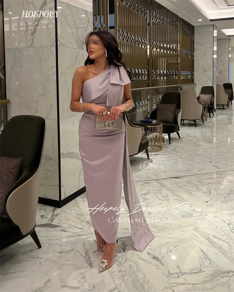 

Hoepoly One Shoulder Neckline Prom Dress Ankle -Length With Short Sleeves Evening Summer Party Dress For Women2023