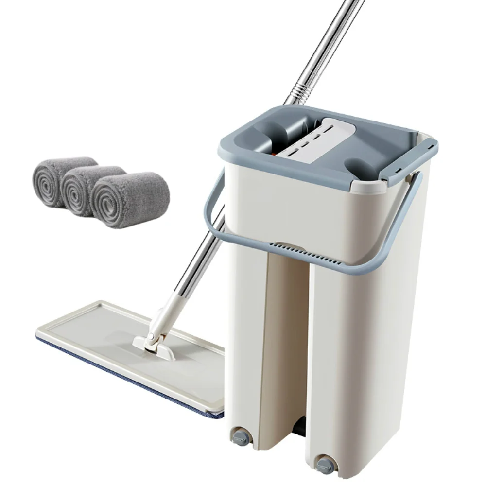 

Microfiber Squeeze Mops Free Hand Washing Floor Flat Mop with Bucket Cloth Cleaning Tools for Home Kitchen Bathroom Floor Wash