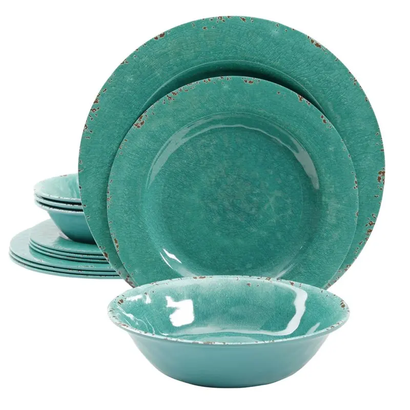 

Mauna 12-Piece Dinnerware Set in Green Crackle Look Decal