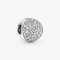 unique 925 sterling silver bead round pave sphere charm fit original pandora bracelet women diy jewelry gift