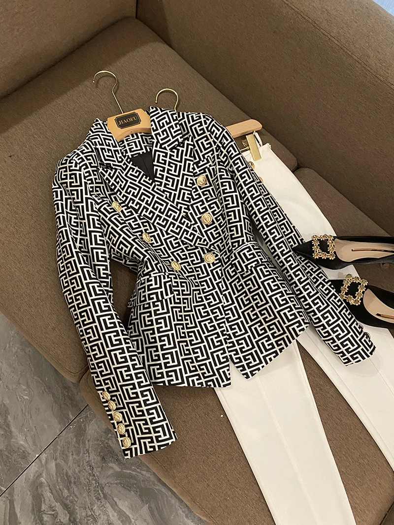 

N GIRLS Tide Brand High-Quality Retro Fashion Presbyopic Maze Series Suit Jacket Lion Double-Breasted Slim Women's Clothing